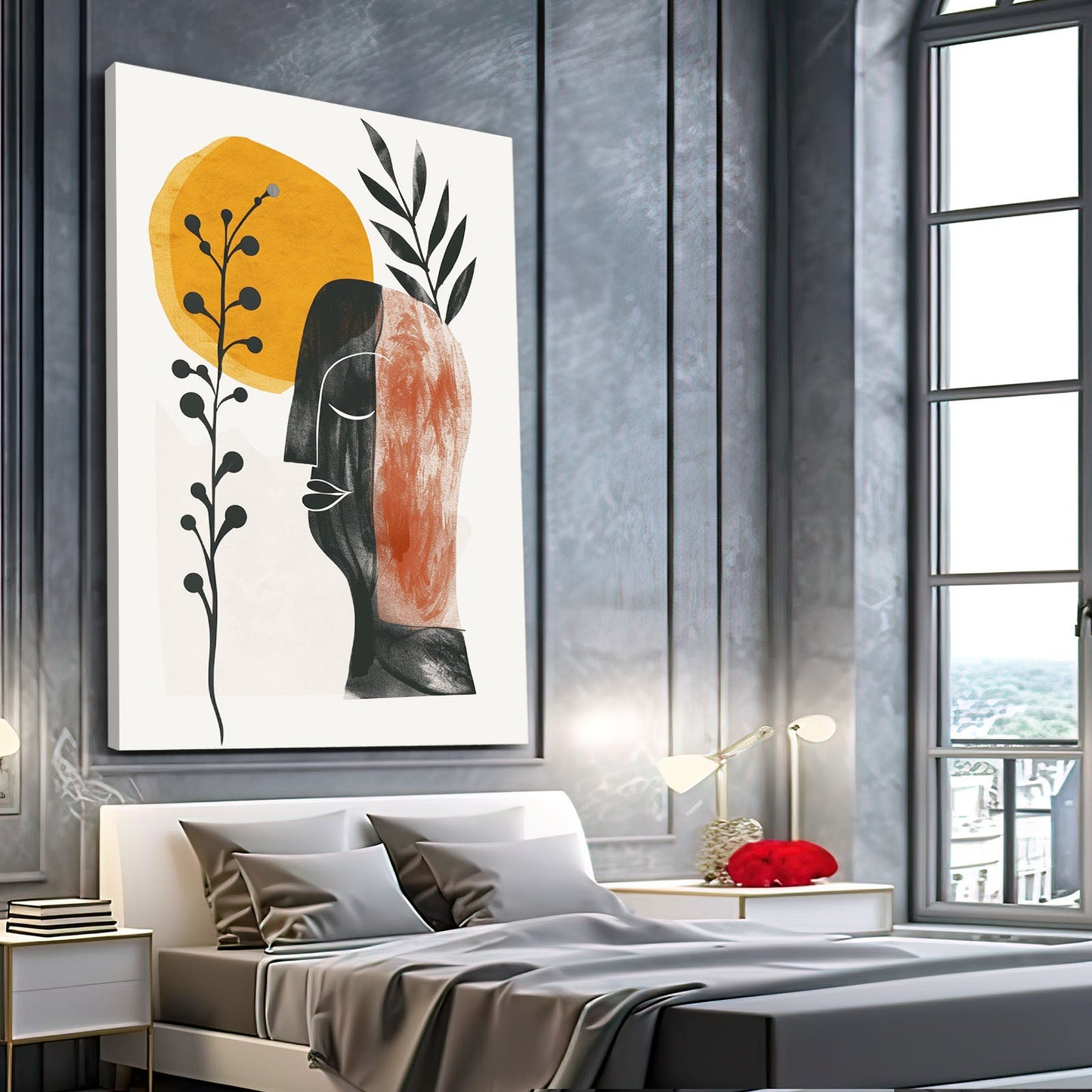 Boho Neutral Wall Artwork — african art canvas print in orange tones, view 4