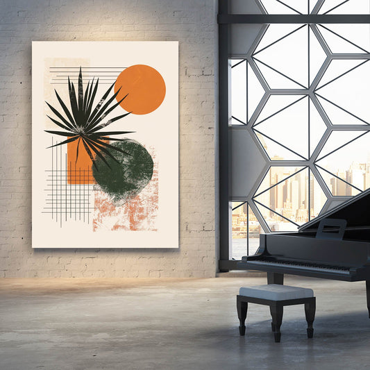 Boho Orange Sun Leaf Art — abstract canvas print in white tones, view 3