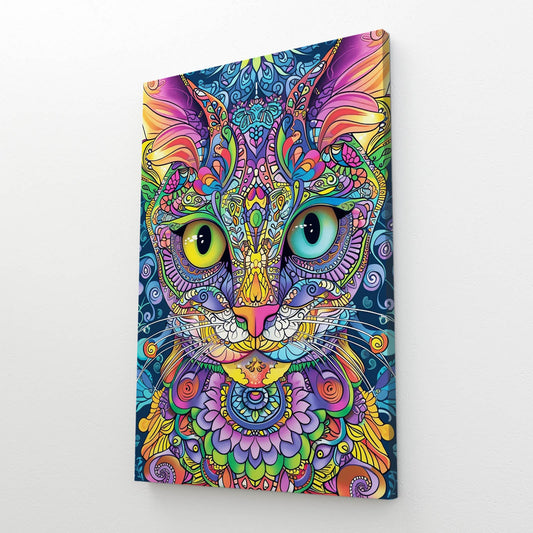 Boho Psychedelic Cat Wall Art