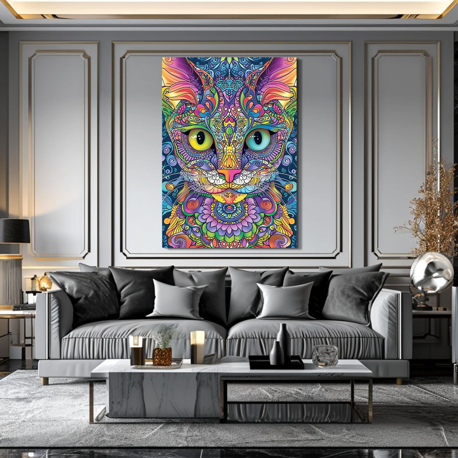 Boho Psychedelic Cat Wall Art
