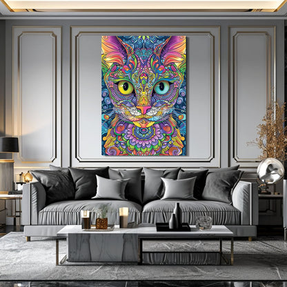 Boho Psychedelic Cat Wall Art