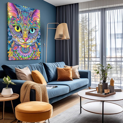 Boho Psychedelic Cat Wall Art