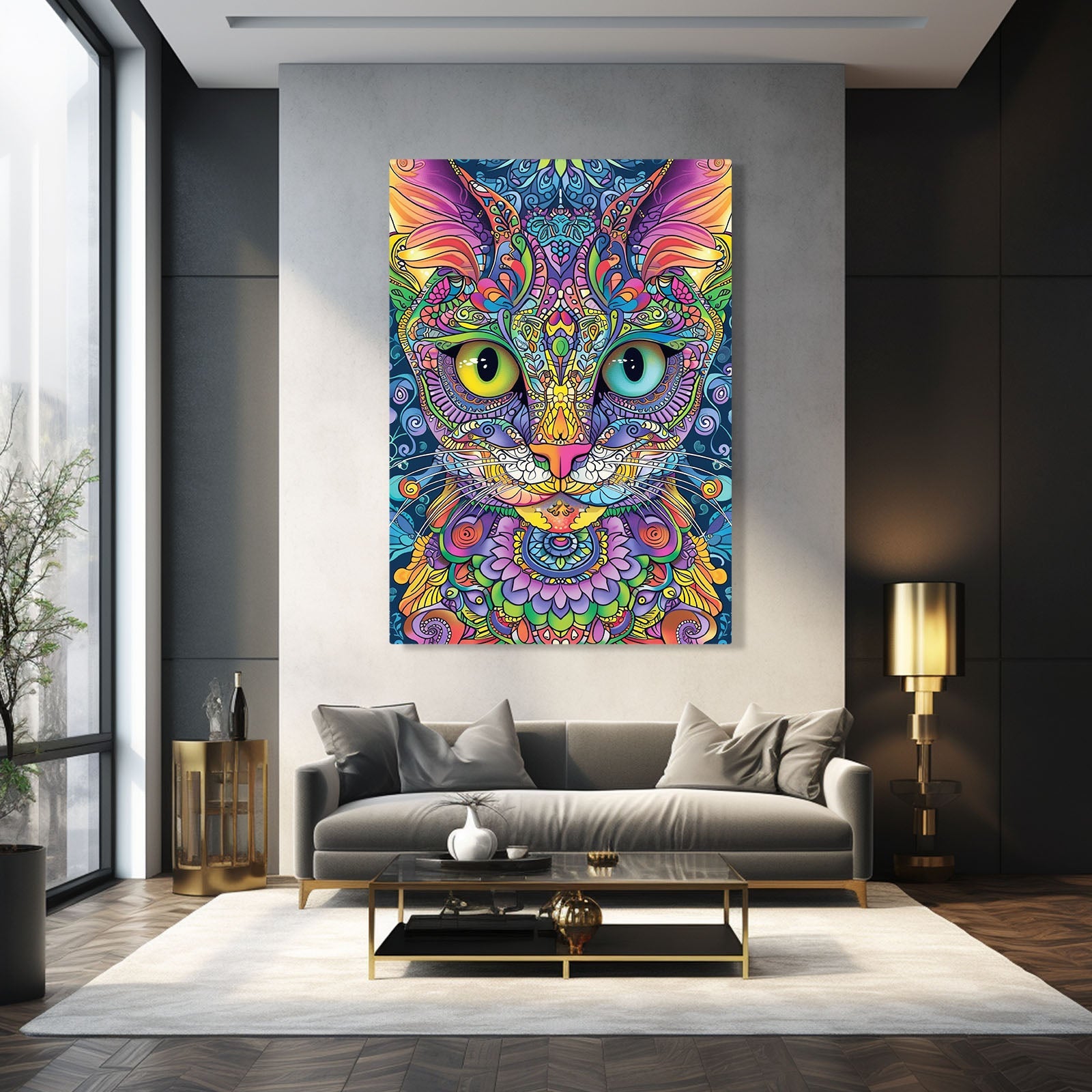 Boho Psychedelic Cat Wall Art