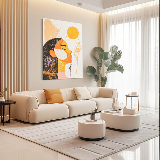 Boho Sun Wall Artwork — boho canvas print in orange tones, view 3
