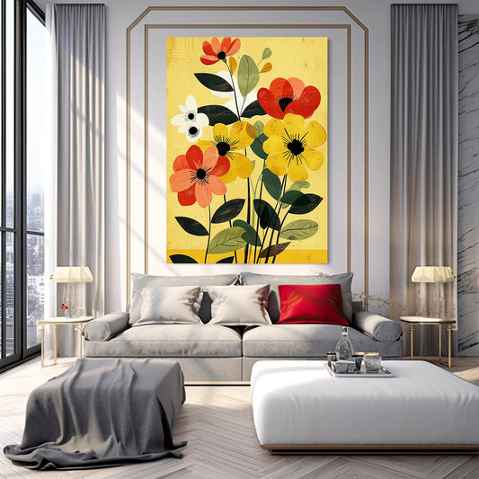 Boho Vibrant Garden Art — botanical canvas print in orange tones, view 3