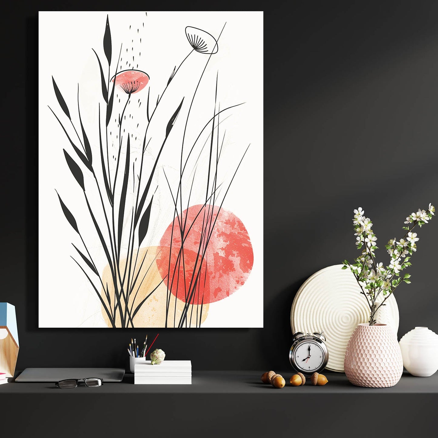 Boho Wall Art — botanical canvas print in white tones, view 4