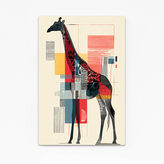 Abstract art print of a giraffe with geometric patterns on a beige background