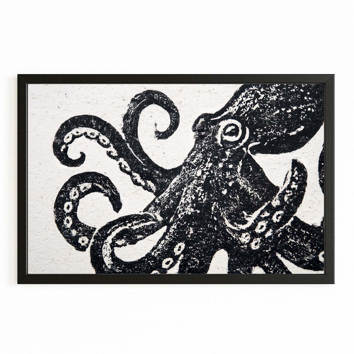 Bold Block Print Octopus Wall Decor – with Premium Black frame on white background