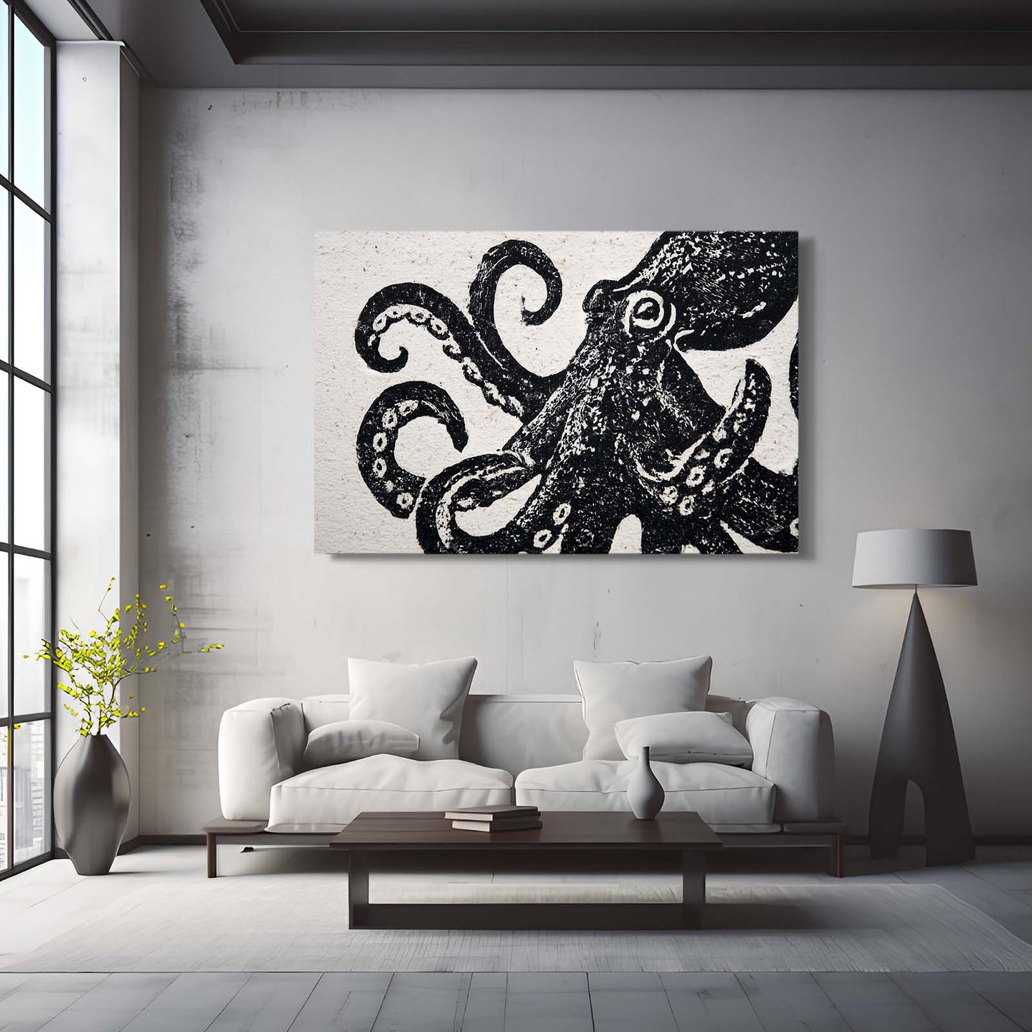 Bold Block Print Octopus Wall Decor – styled in a furnished interior