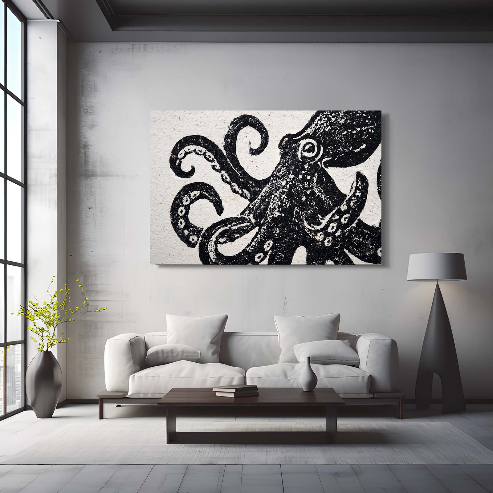 Bold Block Print Octopus Wall Decor – styled in a furnished interior