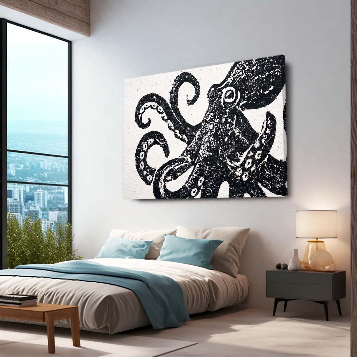 Bold Block Print Octopus Wall Decor – styled in a furnished interior