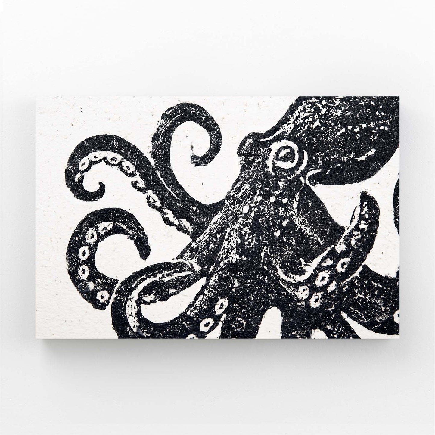 Bold Block Print Octopus Wall Decor – angled canvas view on white background
