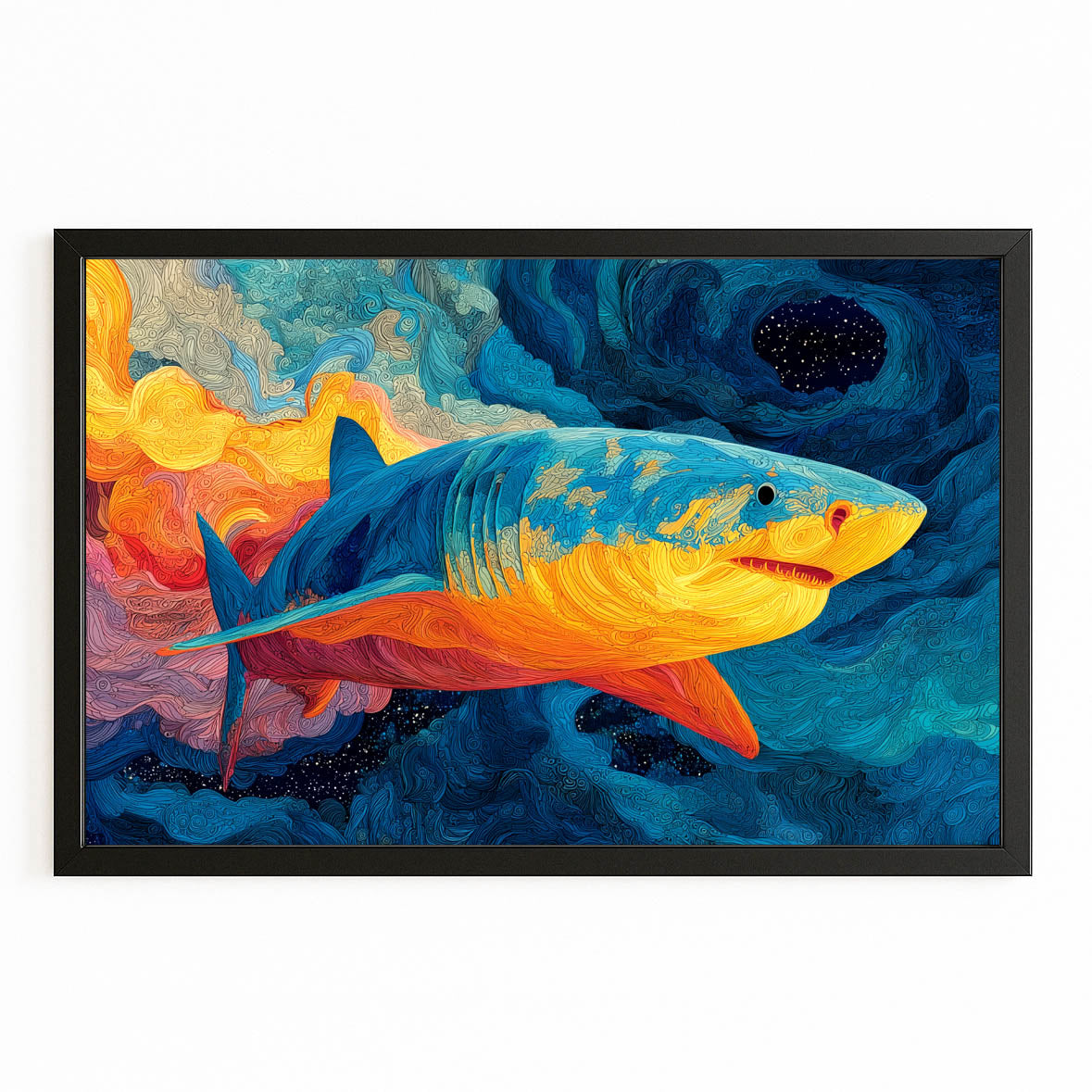 Bold Color Block Shark Prints – with Premium Black frame on white background
