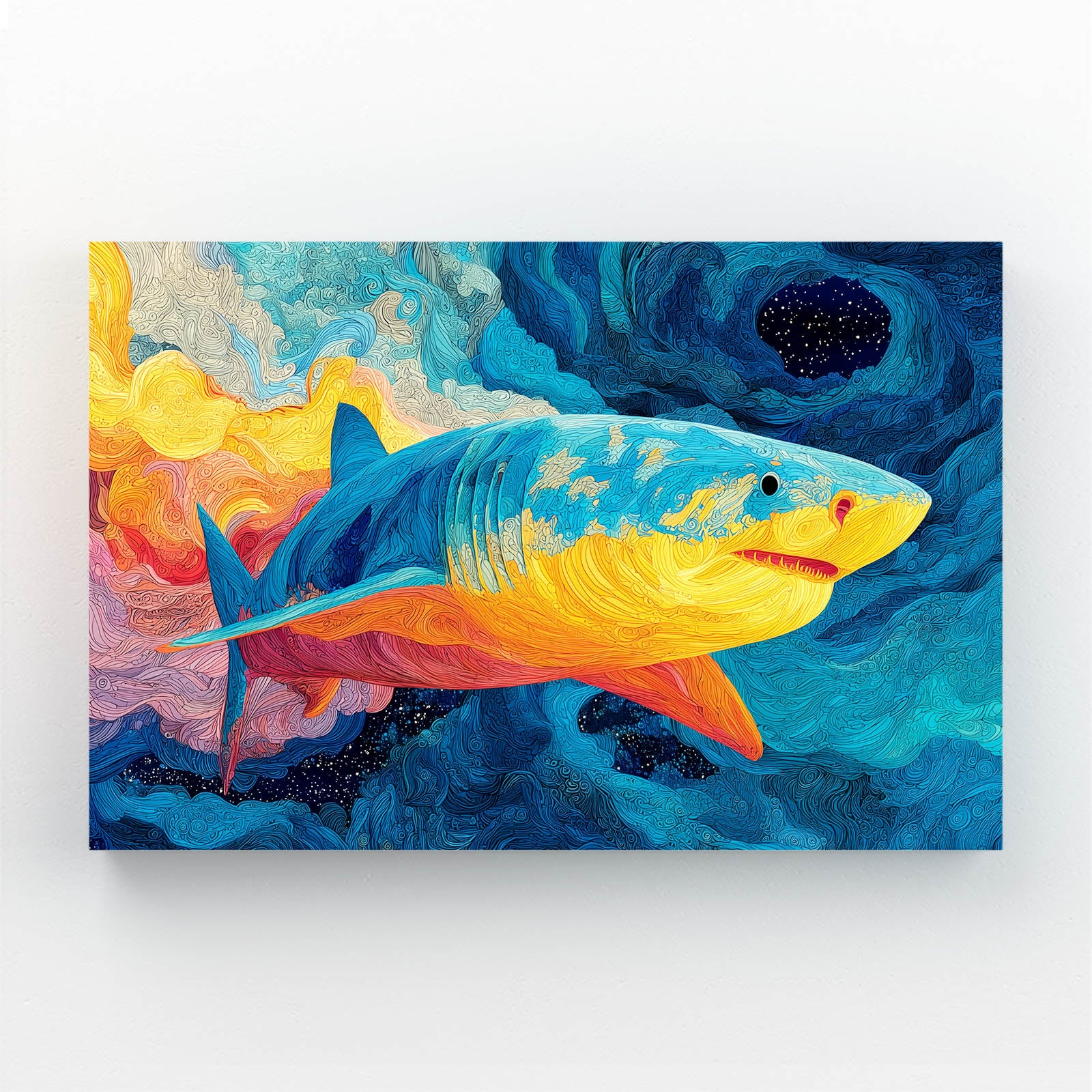 Bold Color Block Shark Prints – canvas print on white background