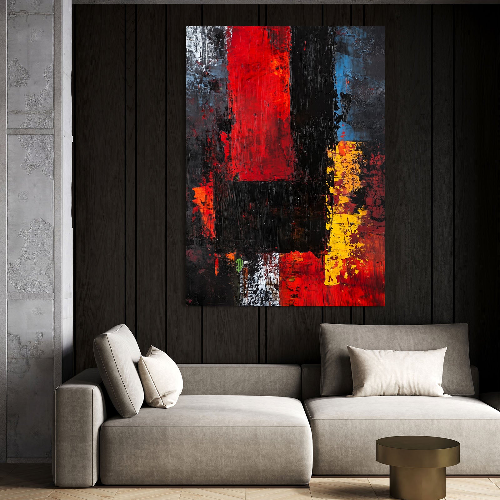 Bold Color Blocks Abstract Canvas – styled in a furnished interior