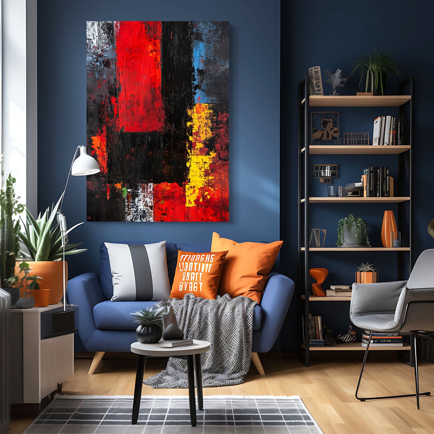 Bold Color Blocks Abstract Canvas – styled in a furnished interior