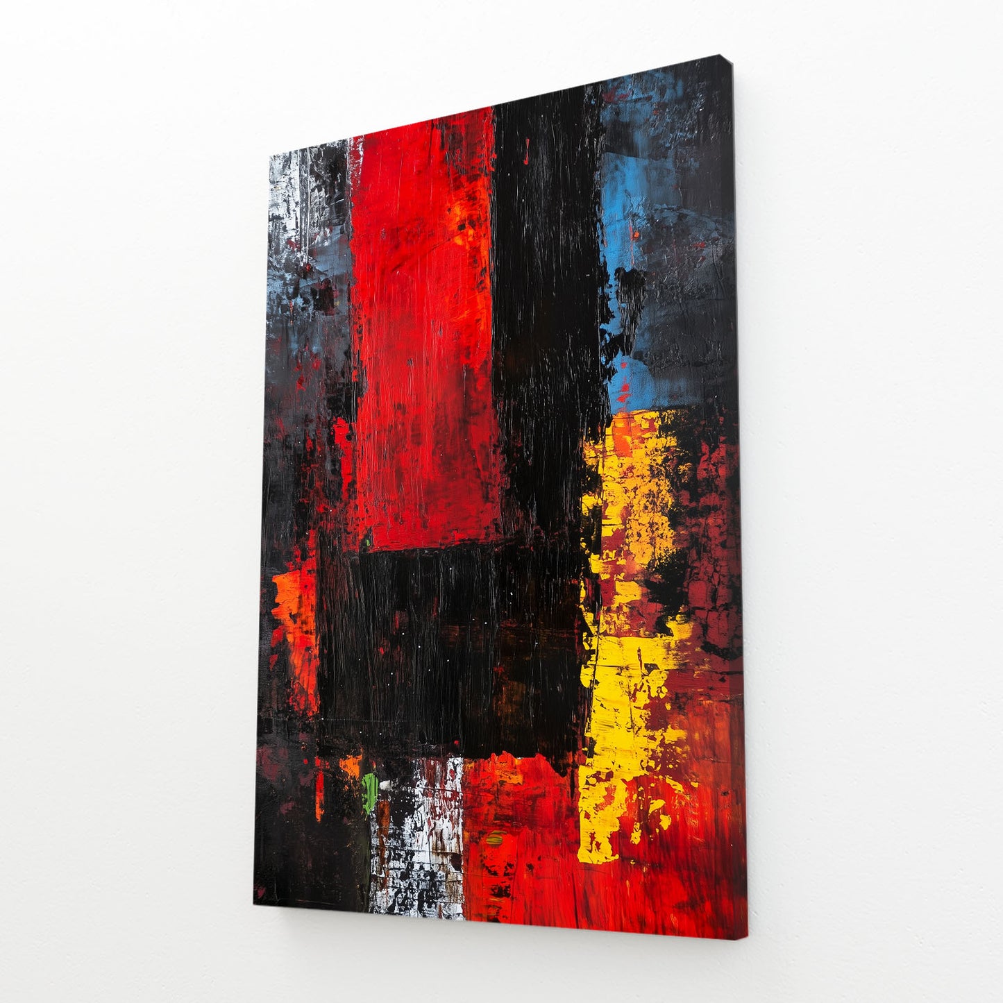 Bold Color Blocks Abstract Canvas – angled canvas view on white background