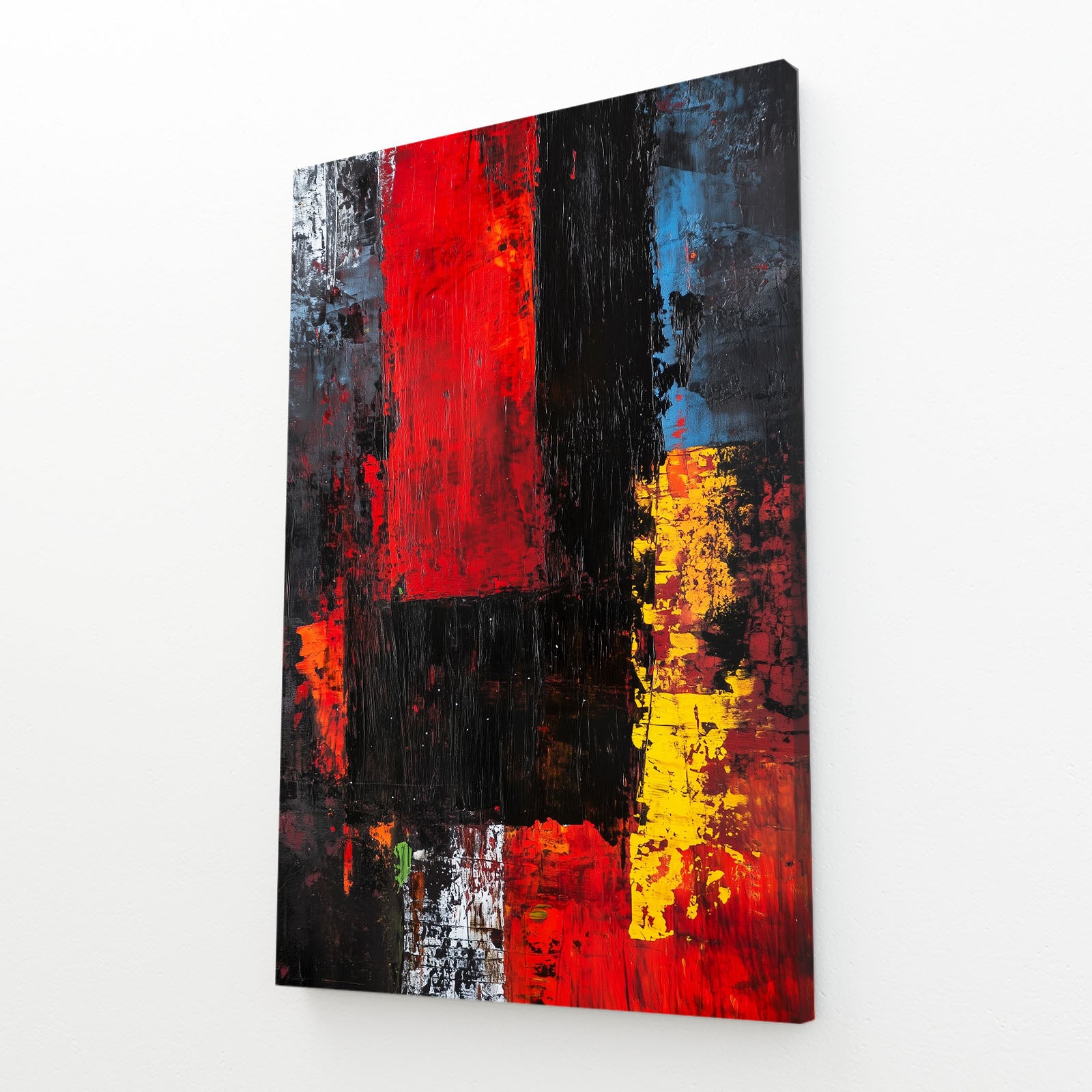 Bold Color Blocks Abstract Canvas – angled canvas view on white background