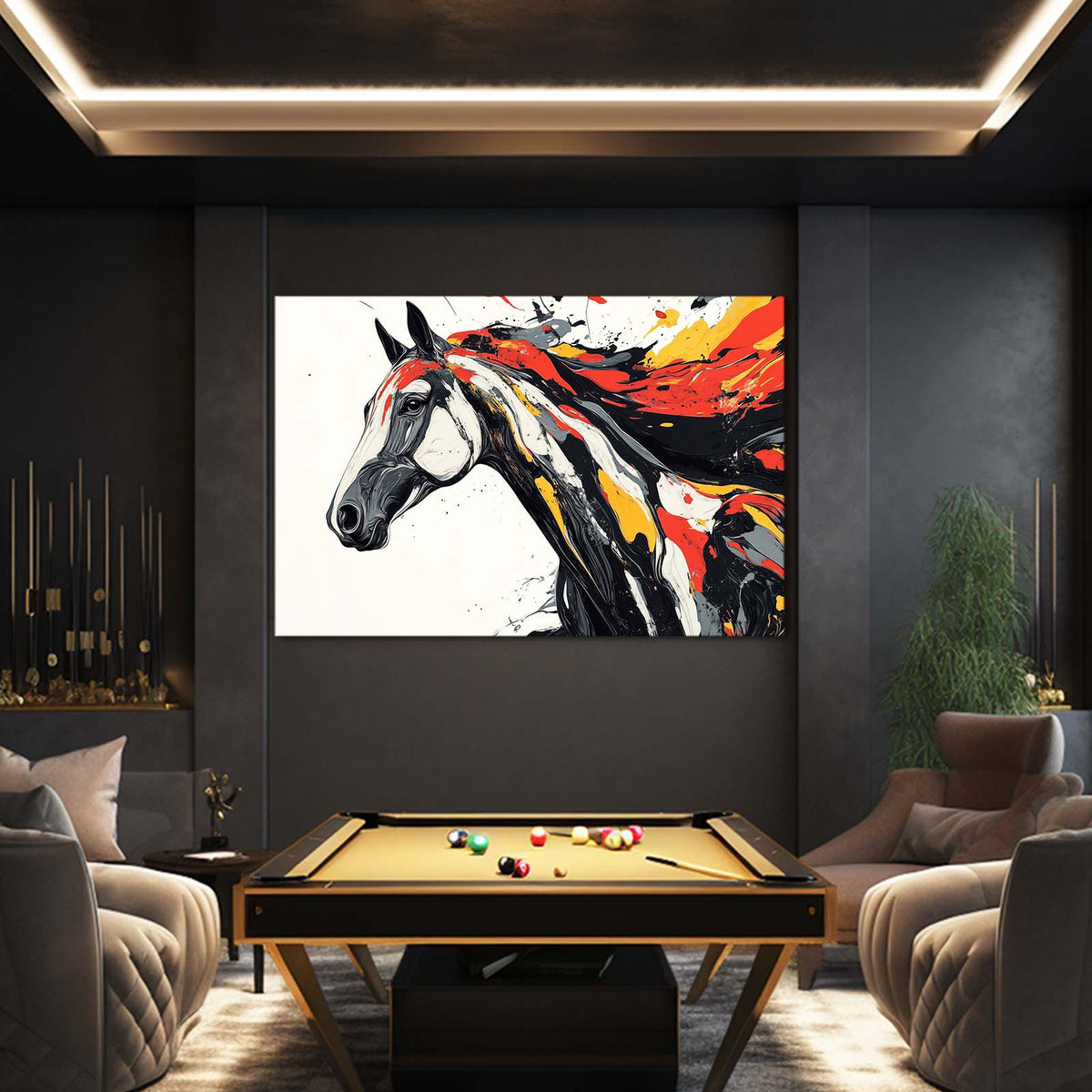 Bold Color Duo Horse Art — abstract canvas print, styled in a furnished interior
