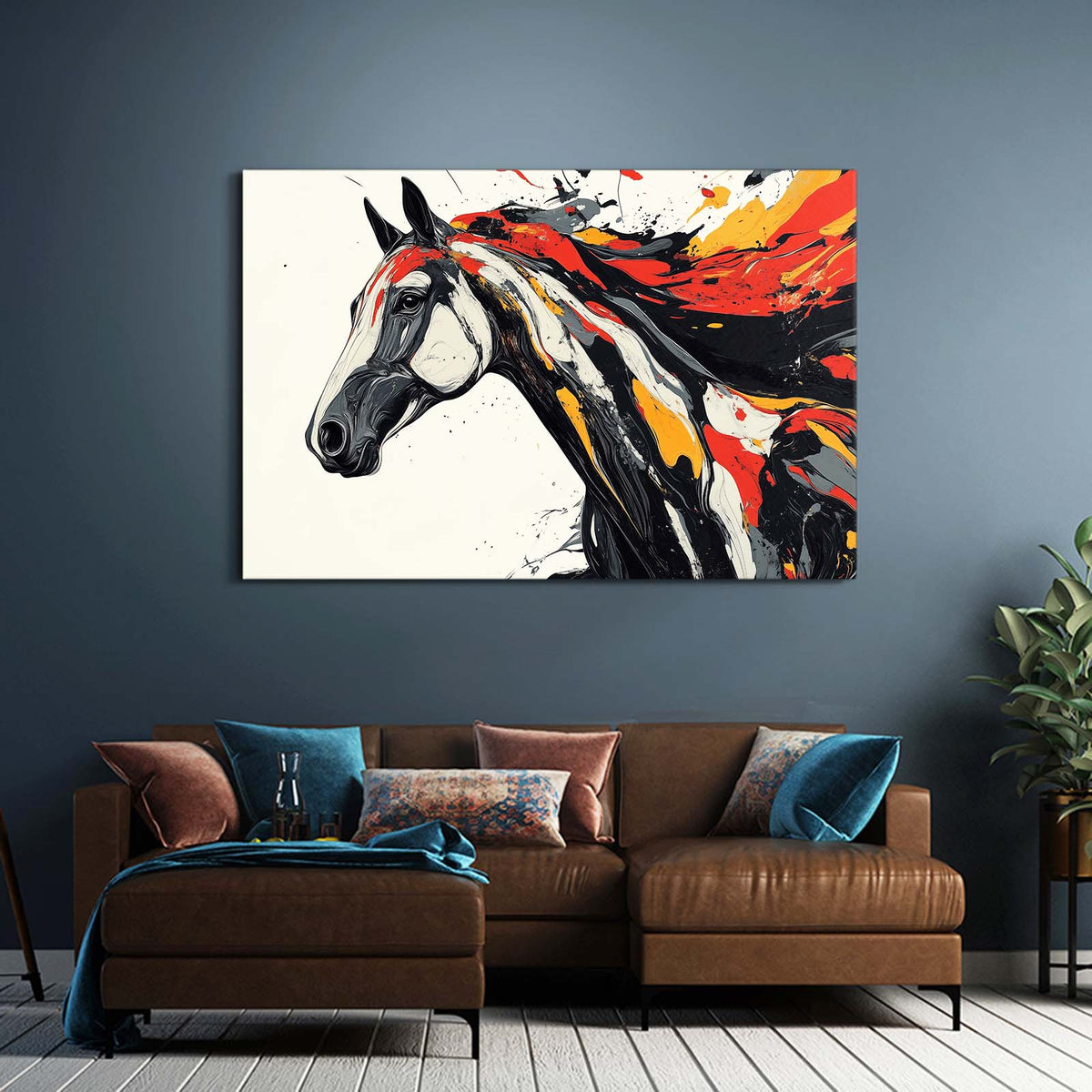Bold Color Duo Horse Art — abstract canvas print, styled in a furnished interior