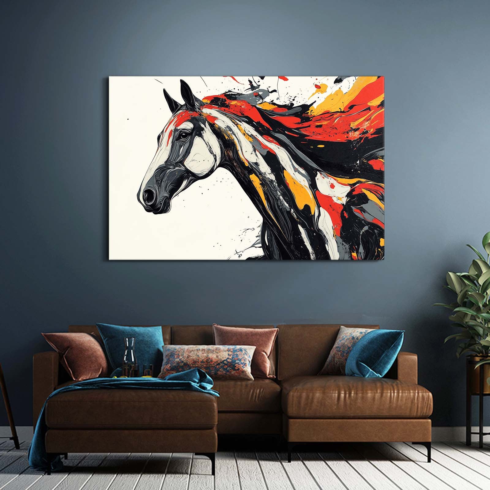 Bold Color Duo Horse Art — abstract canvas print, styled in a furnished interior