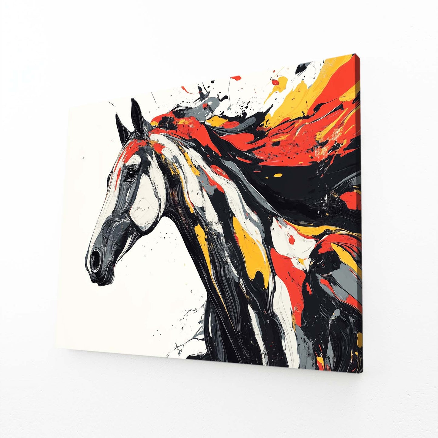 Bold Color Duo Horse Art — abstract canvas print, angled canvas view on white background