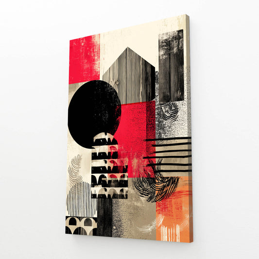 Bold Geometric Abstract Farmhouse Wall Art – angled canvas view on white background