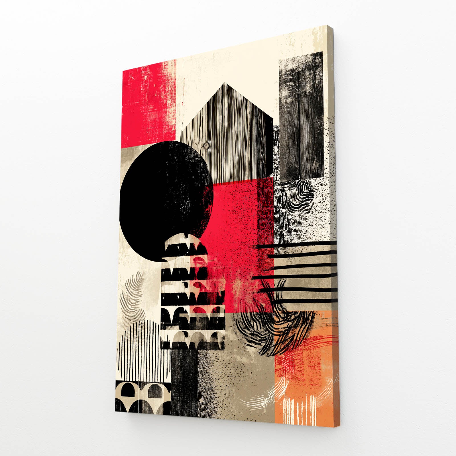 Bold Geometric Barn Farmhouse Wall Art – angled canvas view on white background