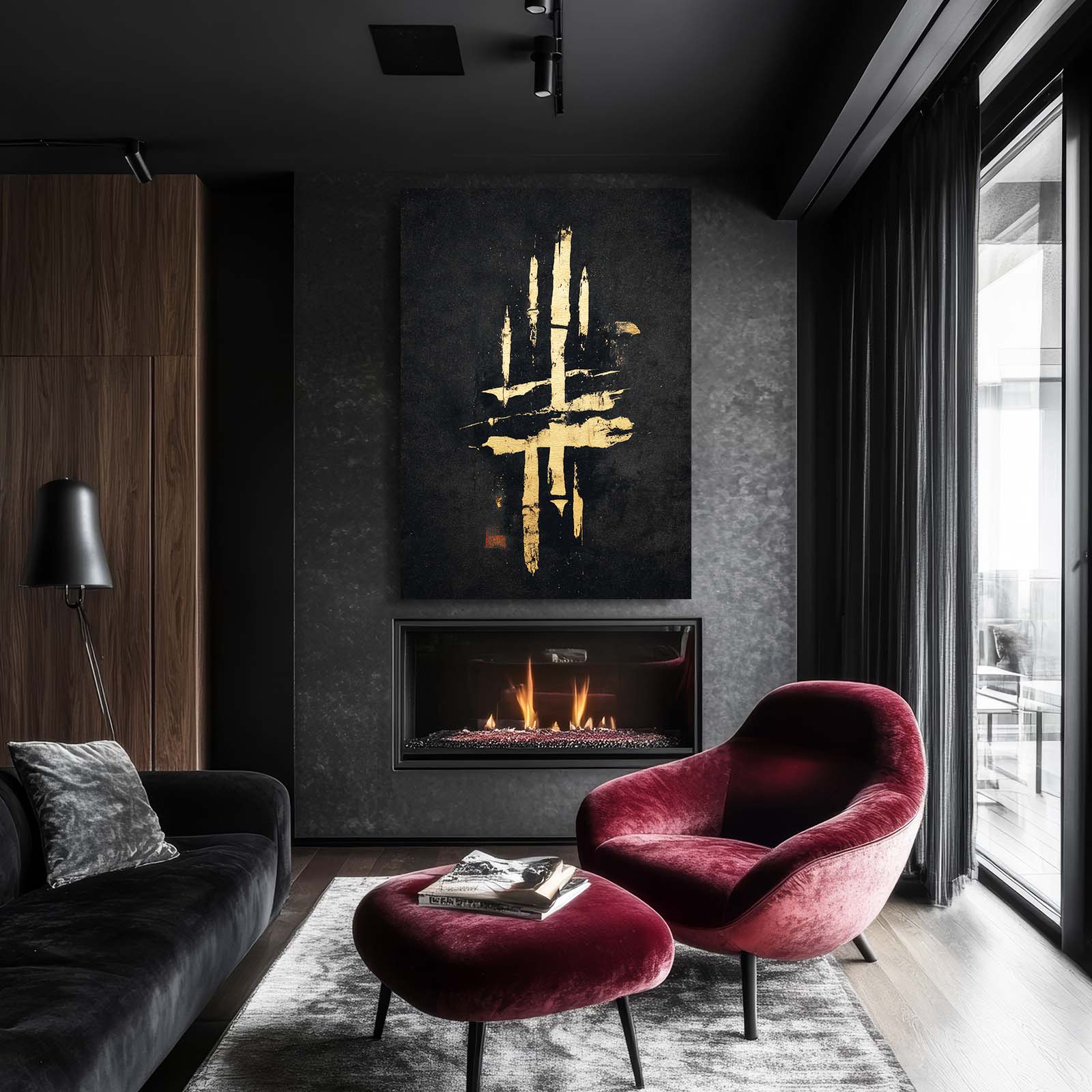 Bold Gold Glyph Canvas – styled in a furnished interior