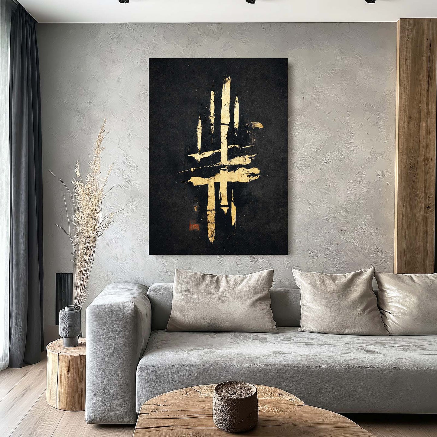 Bold Gold Glyph Canvas – styled in a furnished interior