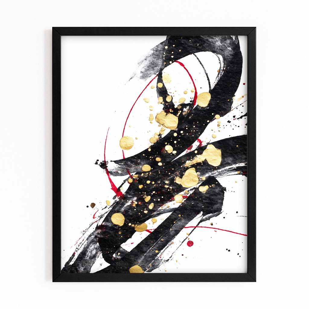 Bold Ink Accent Gold Canvas Art – with Premium Black frame on white background