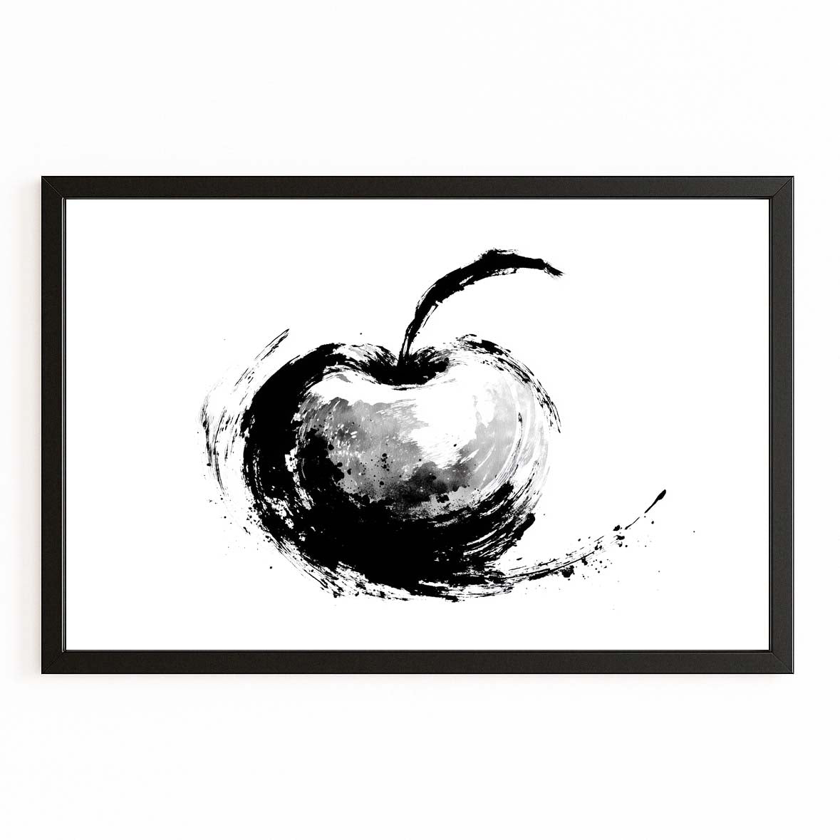 Bold Ink Splash Apple Wall Decor – with Premium Black frame on white background