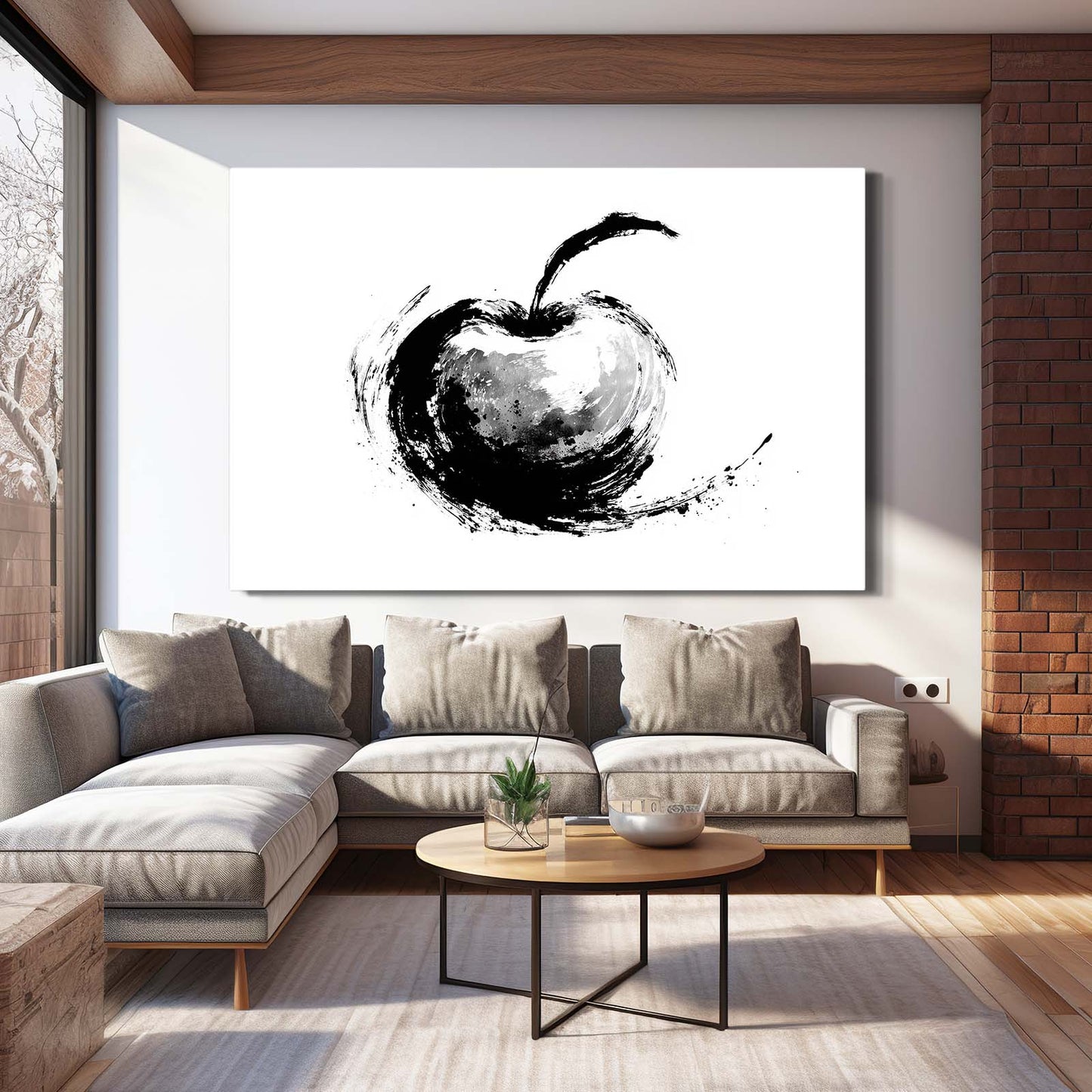Bold Ink Splash Apple Wall Decor – styled in a furnished interior