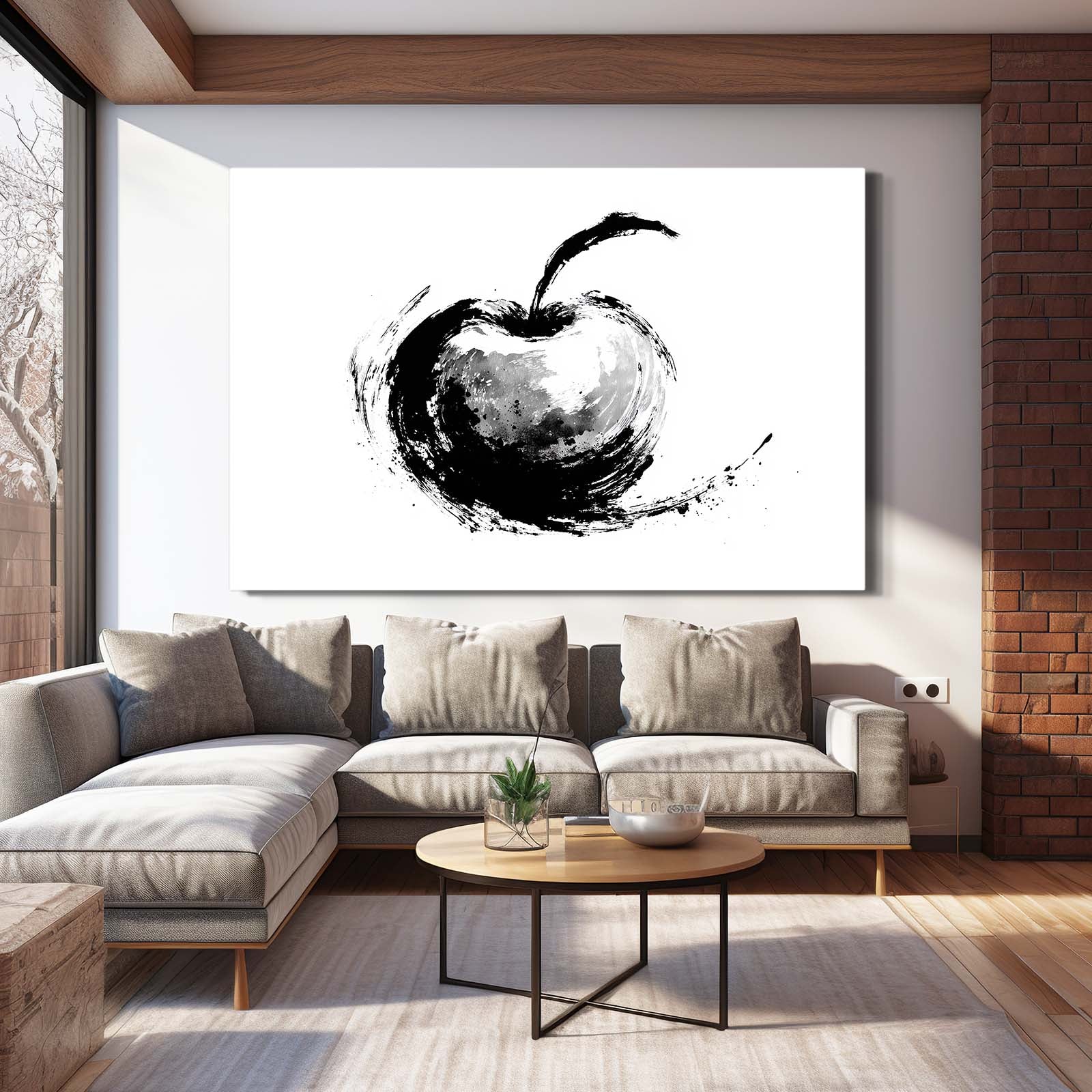 Bold Ink Splash Apple Wall Decor – styled in a furnished interior