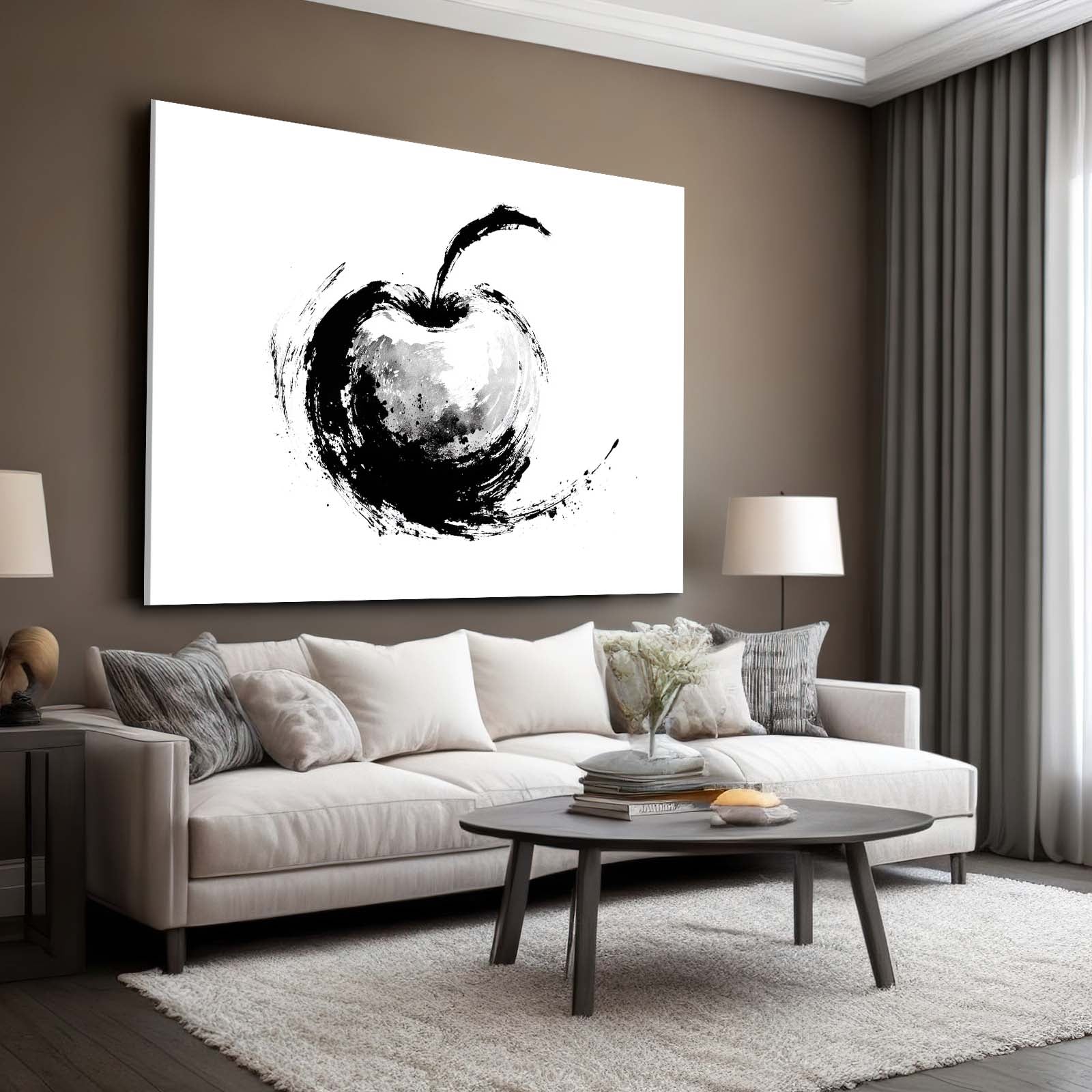 Bold Ink Splash Apple Wall Decor – styled in a furnished interior