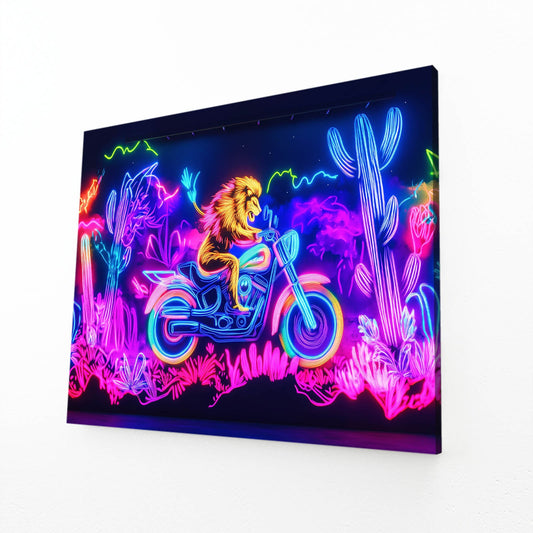 Bold Neon Lion Wall Art
