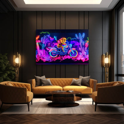 Bold Neon Lion Wall Art