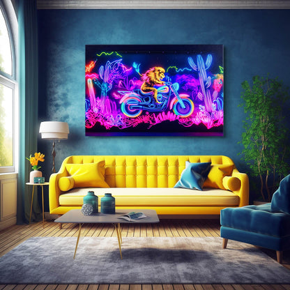 Bold Neon Lion Wall Art