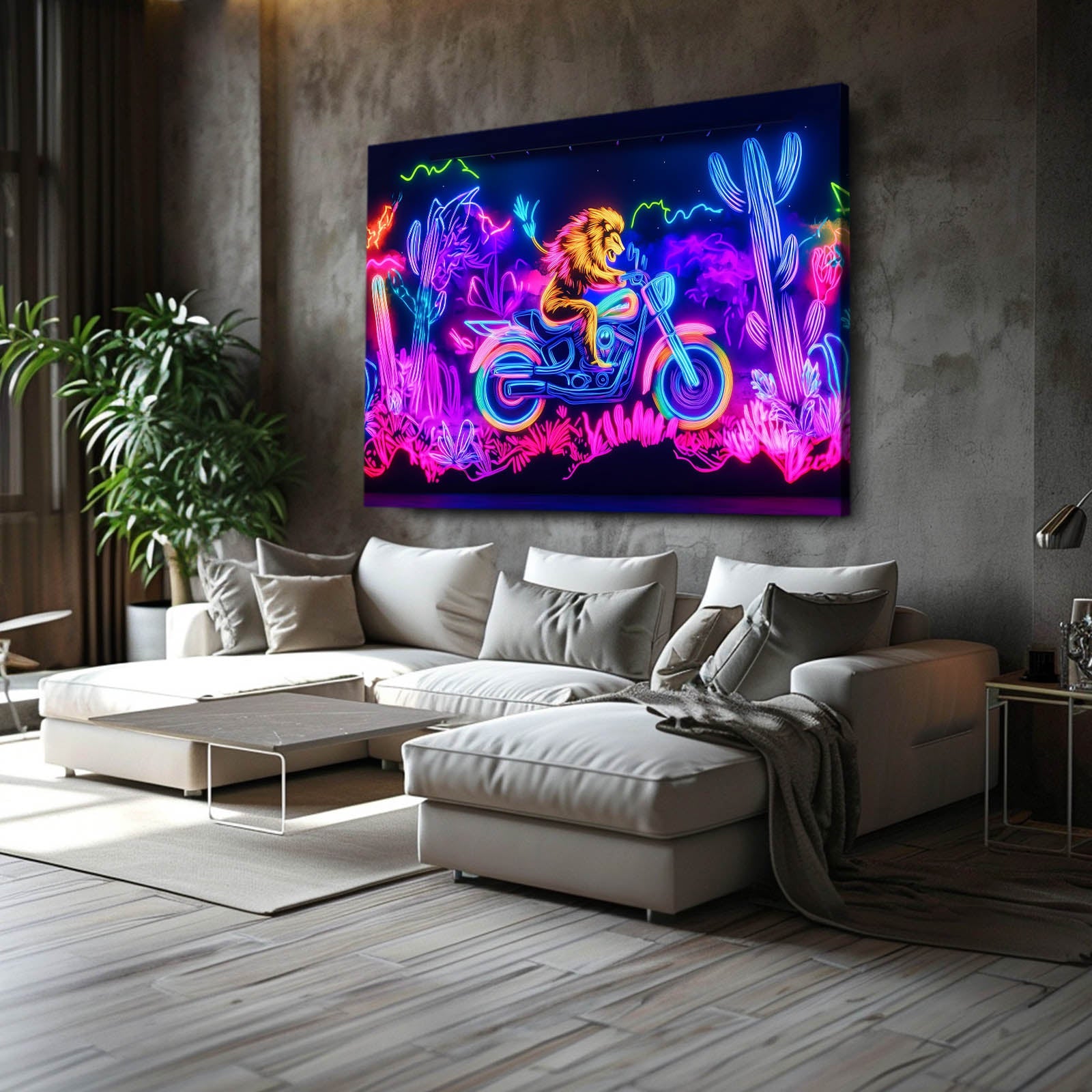 Bold Neon Lion Wall Art