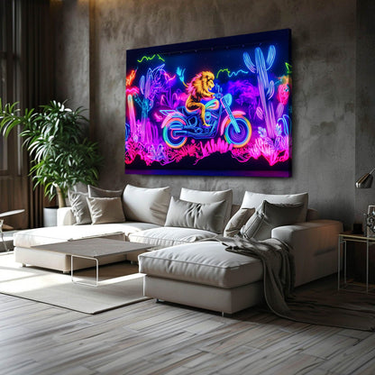 Bold Neon Lion Wall Art