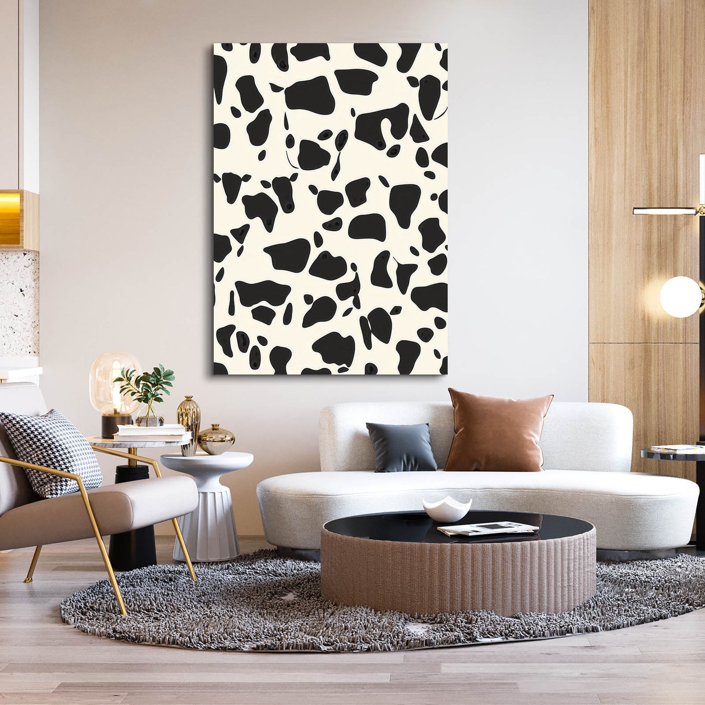 Bold Spotted Pattern Cool Wall Art — contemporary canvas print, styled in a furnished interior