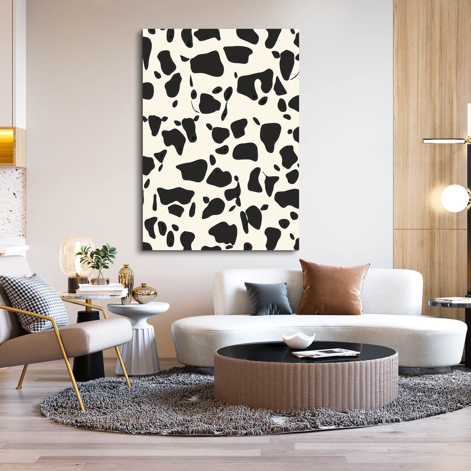 Bold Spotted Pattern Cool Wall Art — contemporary canvas print, styled in a furnished interior
