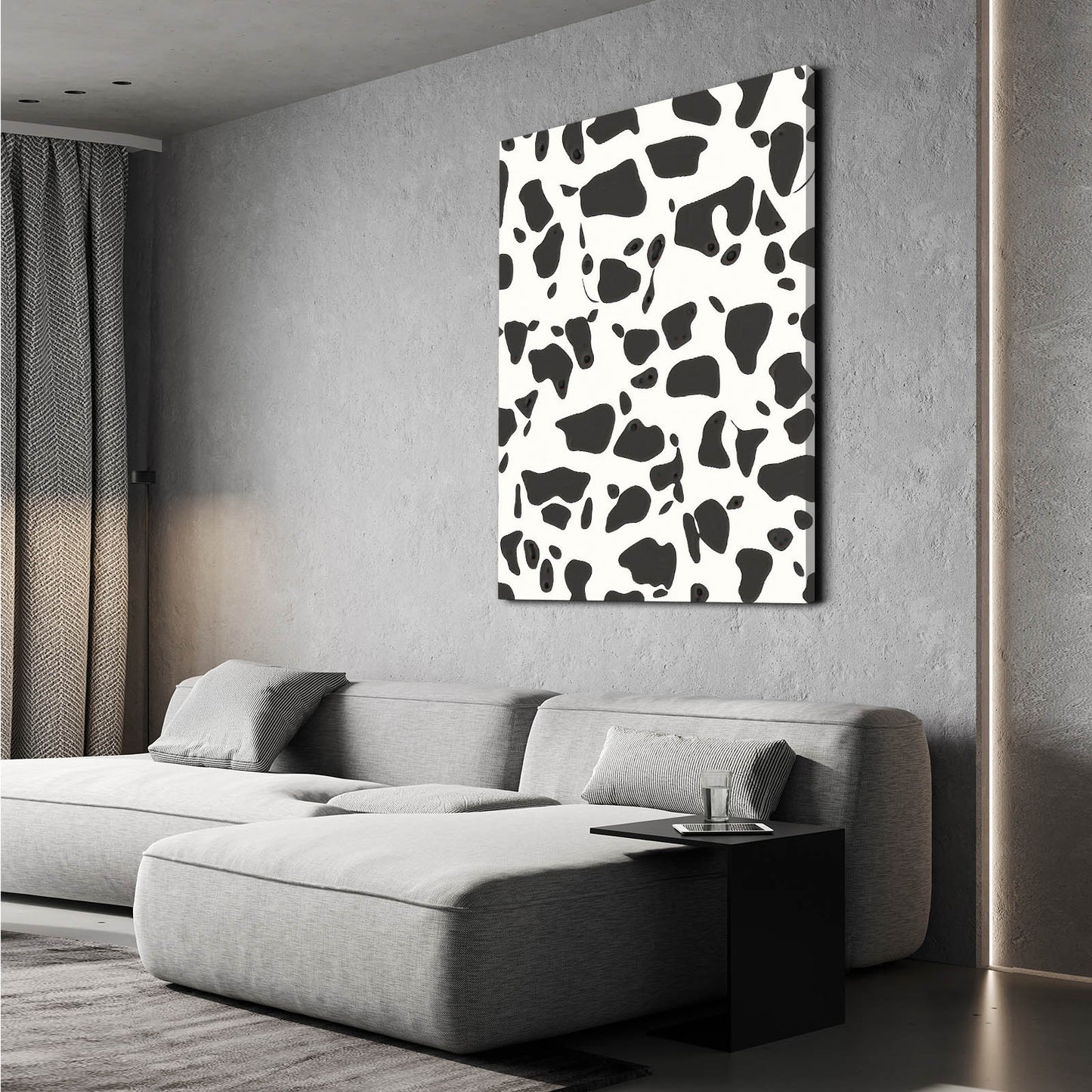 Bold Spotted Pattern Cool Wall Art — contemporary canvas print, styled in a furnished interior