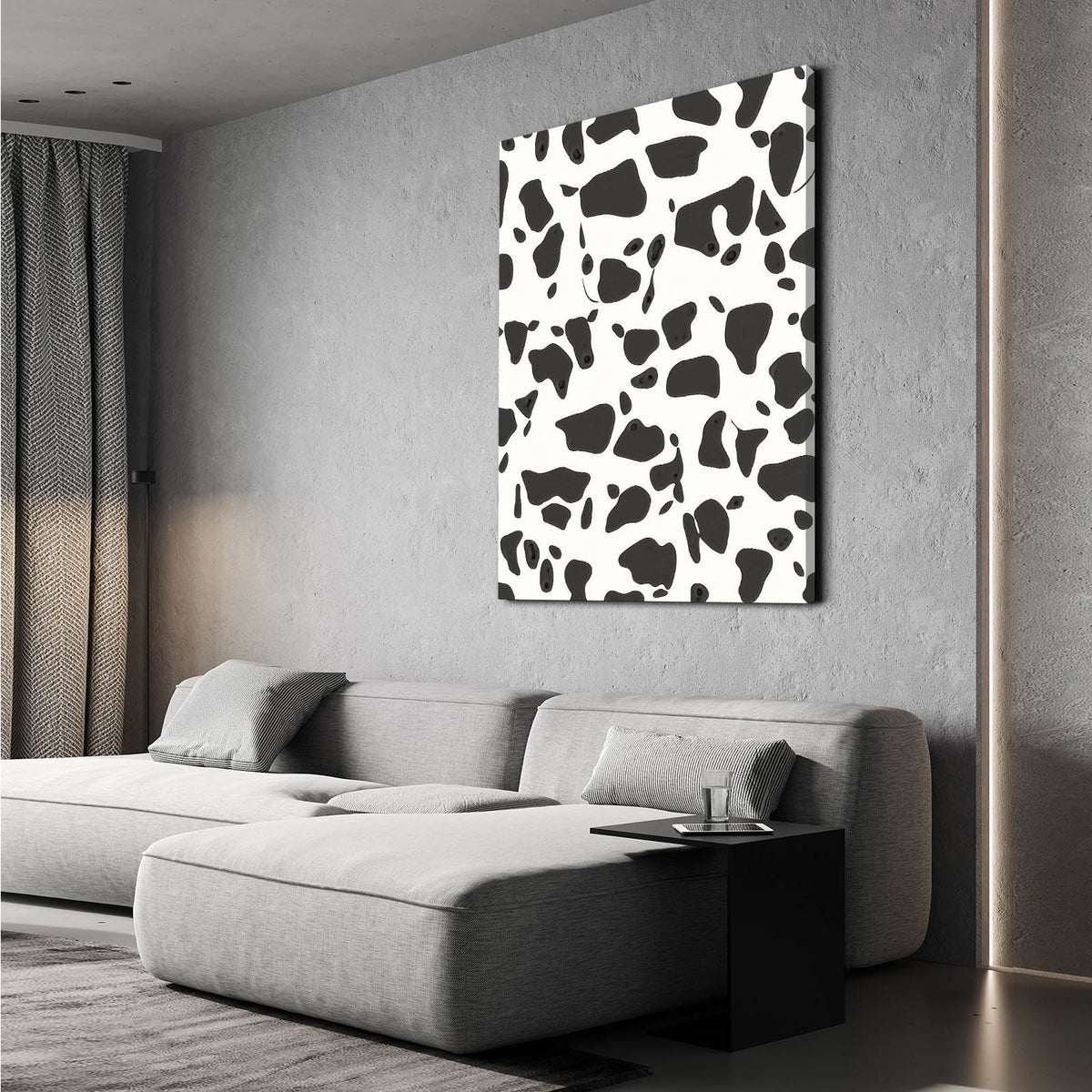 Bold Spotted Pattern Cool Wall Art — contemporary canvas print, styled in a furnished interior