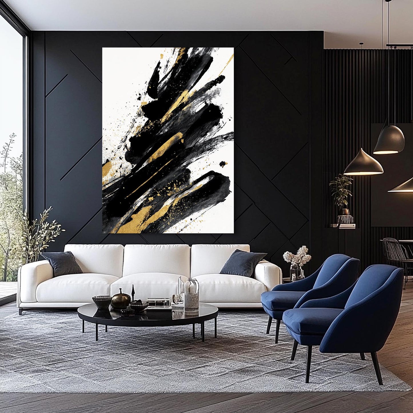 Bold Stroke Gold Art – styled in a furnished interior