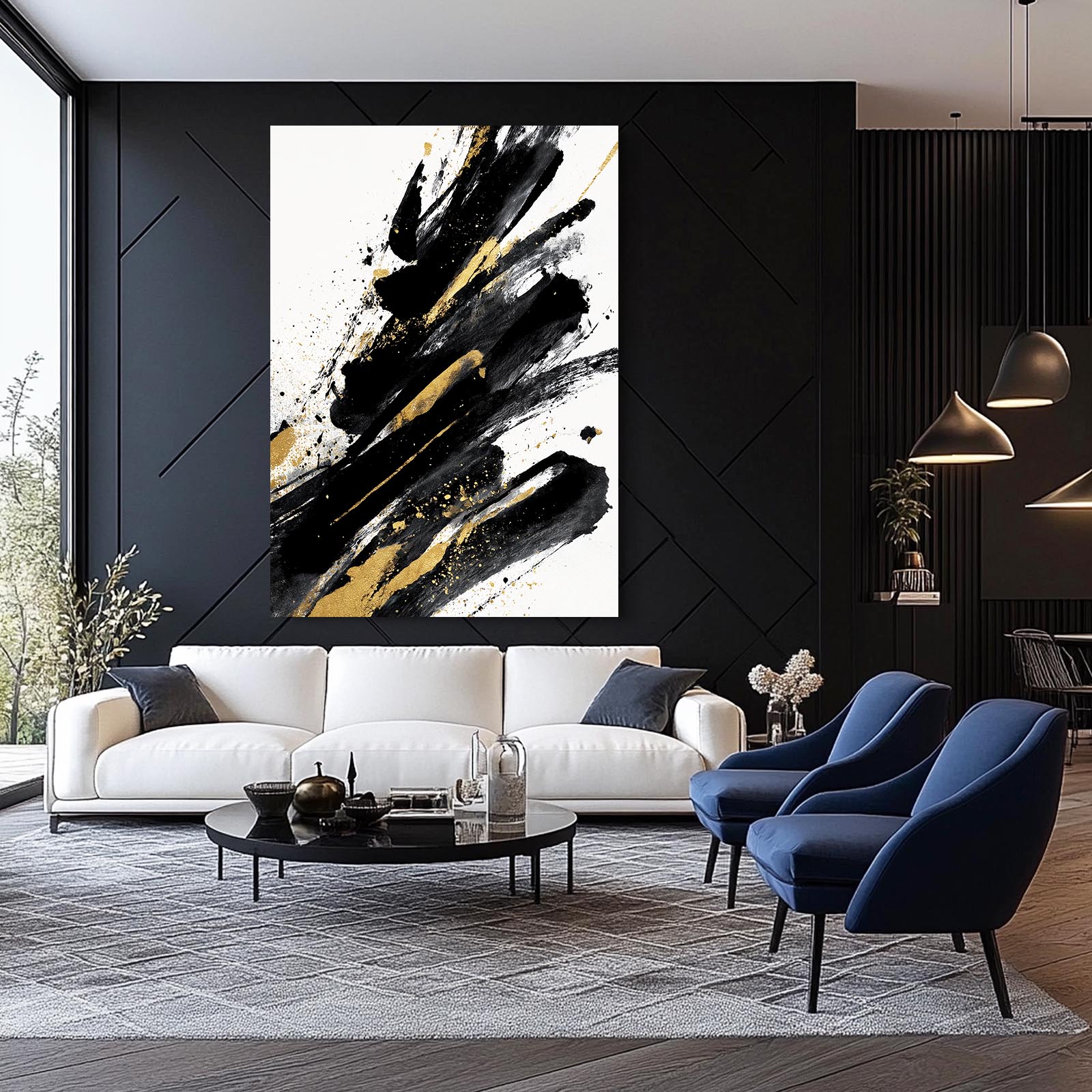 Bold Stroke Gold Art – styled in a furnished interior