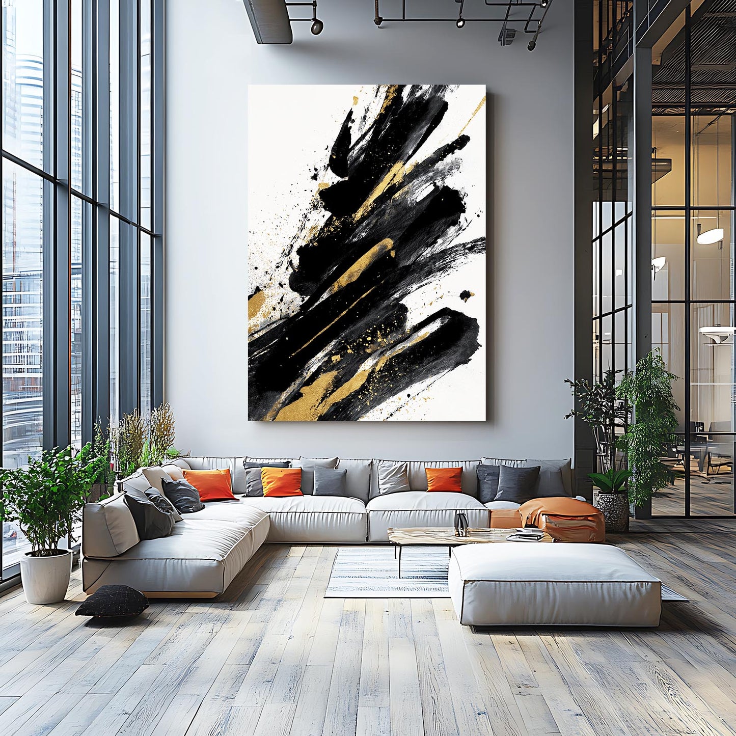 Bold Stroke Gold Art – styled in a furnished interior