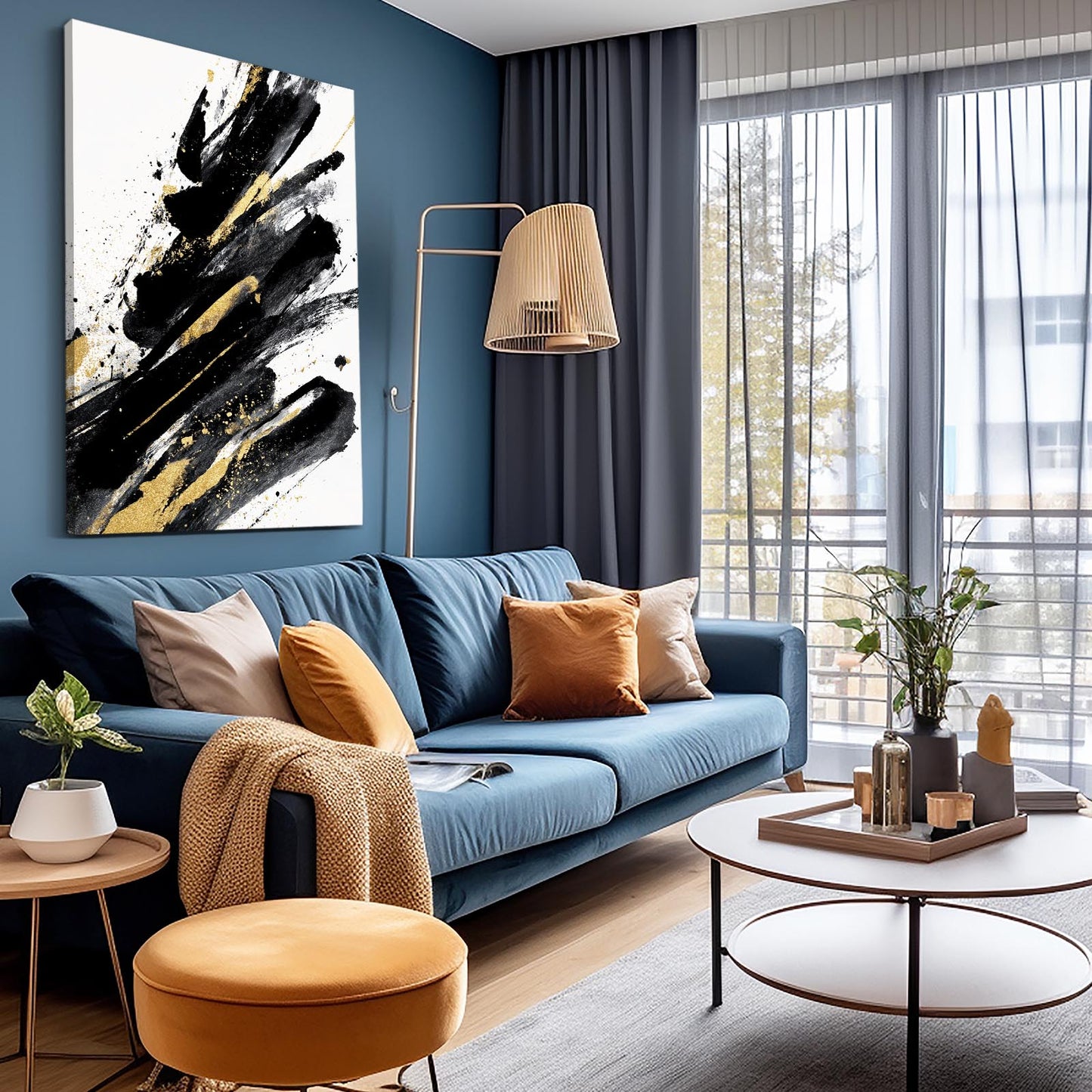 Bold Stroke Gold Art – styled in a furnished interior