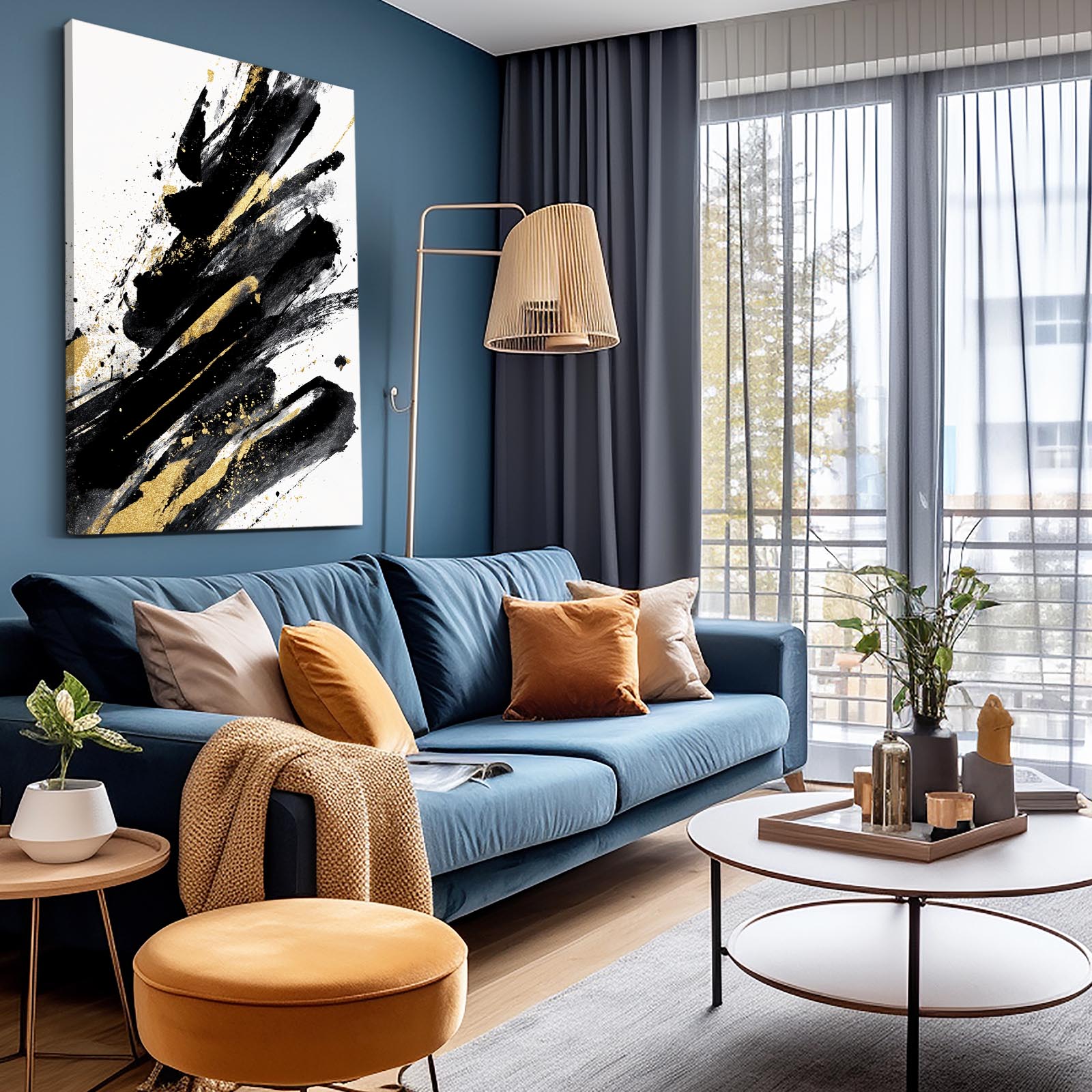 Bold Stroke Gold Art – styled in a furnished interior