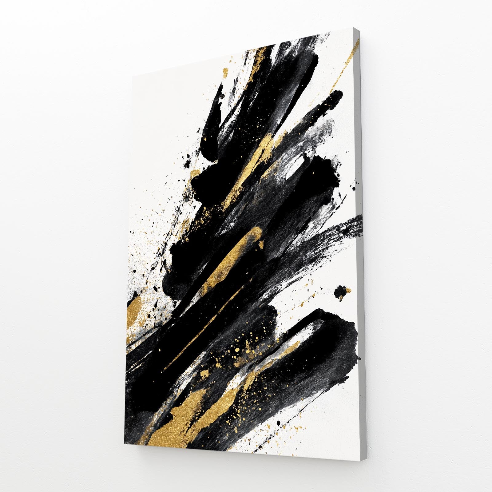 Bold Stroke Gold Art – angled canvas view on white background